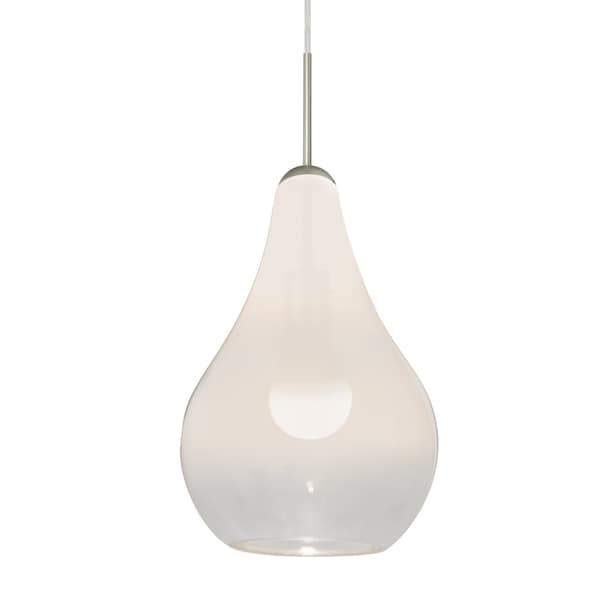 Besa Lighting Leon Cord Pendant, Milky White/Clear, Satin Nickel Finish, 1x9W LED 1JT-LEONWC-LED-SN - main